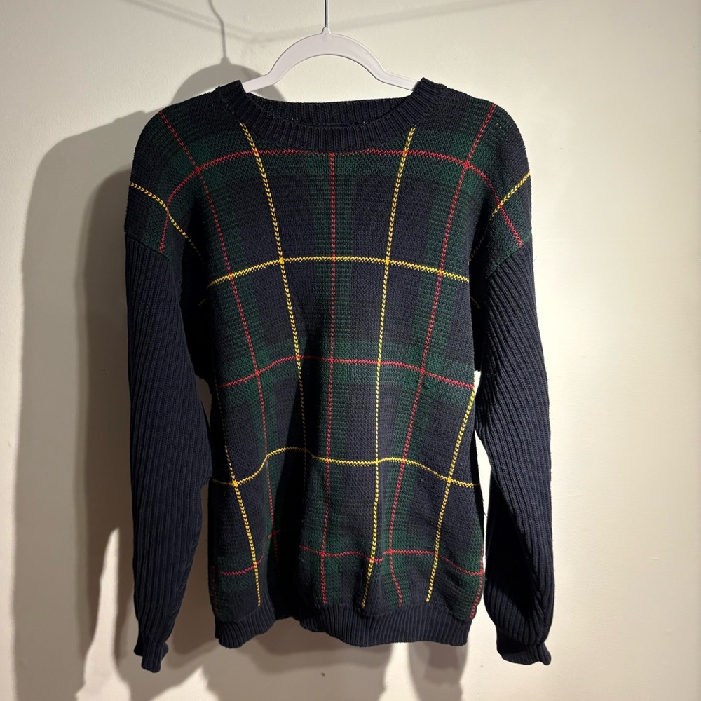 Tommy Hilfiger Men's Plaid Crewneck Sweater - Black, Green, Yellow